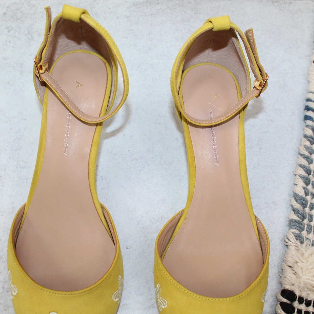 SOLD Anthropologie Yellow Bow Suede Kitten Heels - Picture 3 of 8